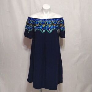 Women’s Floral Embroidered Off Shoulder Tunic Top XL Boho Flowy Peasant Blouse